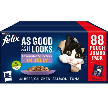 Click Here To Enlarge This Photo Of Felix As Good As It Looks Adult Wet Cat Food Favourites Selection in Jelly 88x100g